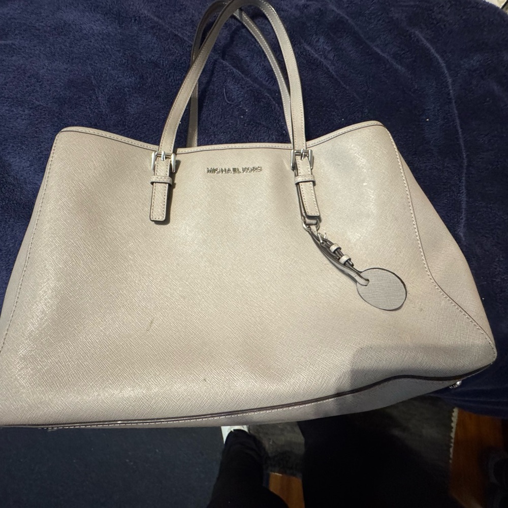 Michael Kors Light Gray Saffiano Leather Tote with Charm